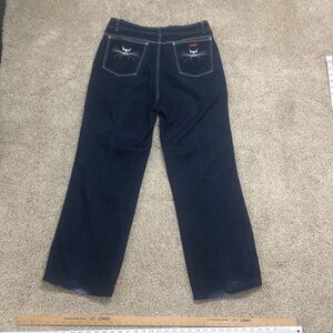 Graffiti Dark Indigo Straight-Leg Jeans Denim with Rear Pocket Embroidery 34